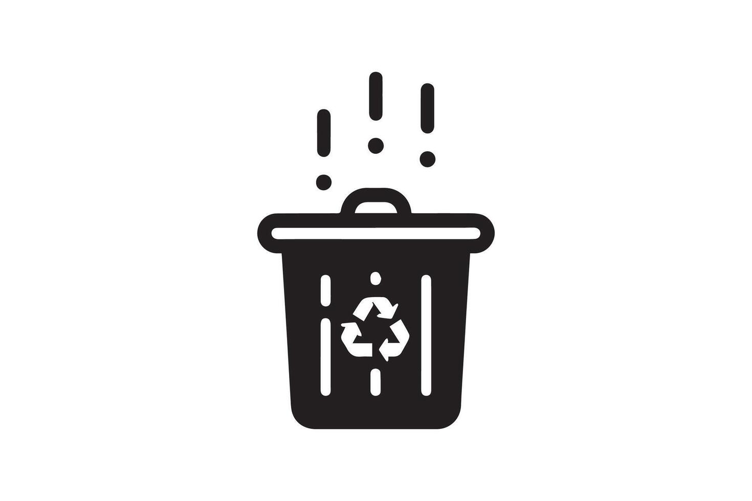 A black and white illustration of a trash can with a recycling symbol vector