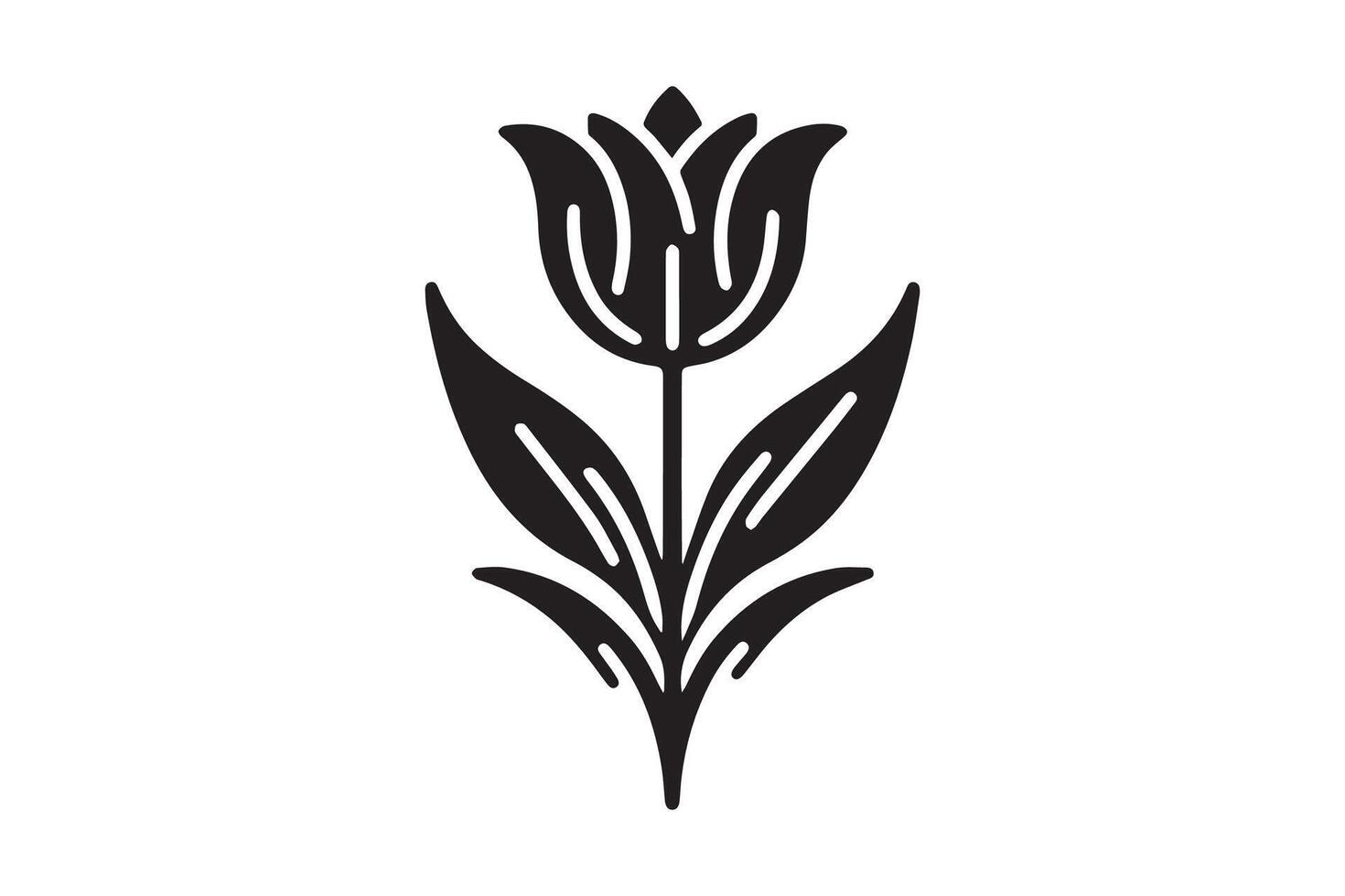 A black and white illustration of a tulip vector