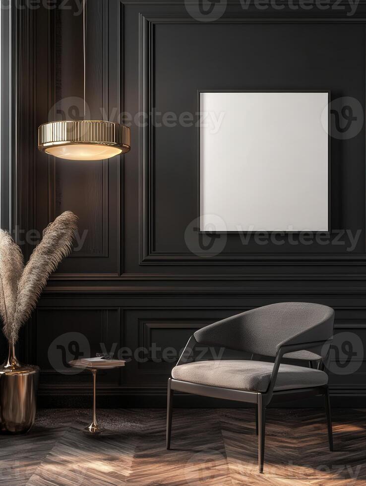 Modern interior design with a minimalist chair and pendant light photo