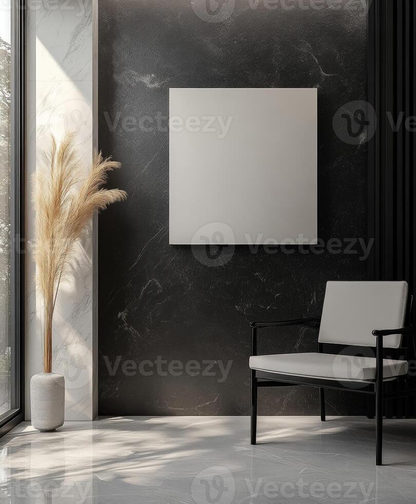 Modern minimalist interior with a chair and decorative plant in daylight photo