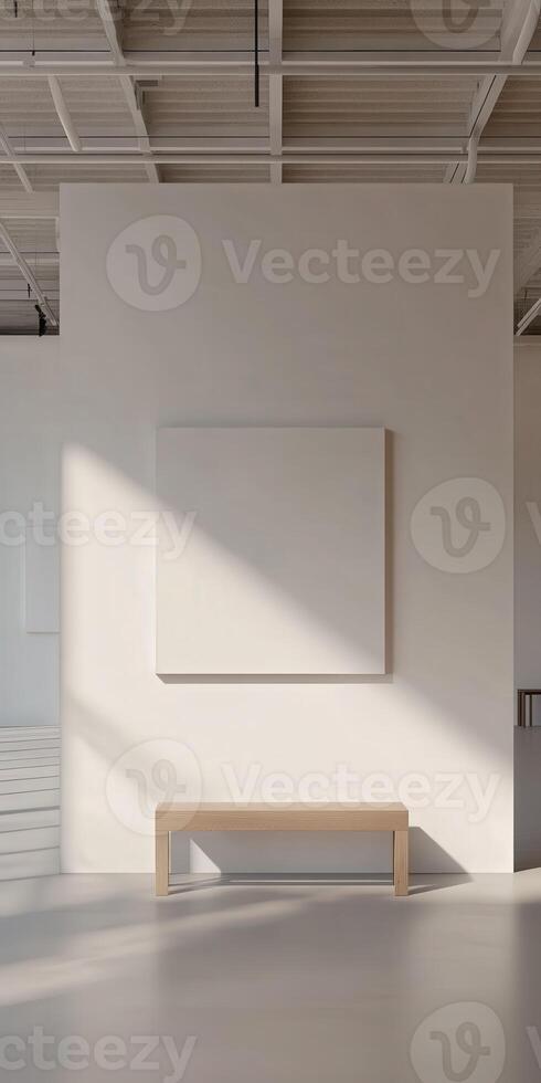 Minimalist interior with empty canvas and natural light in a gallery photo