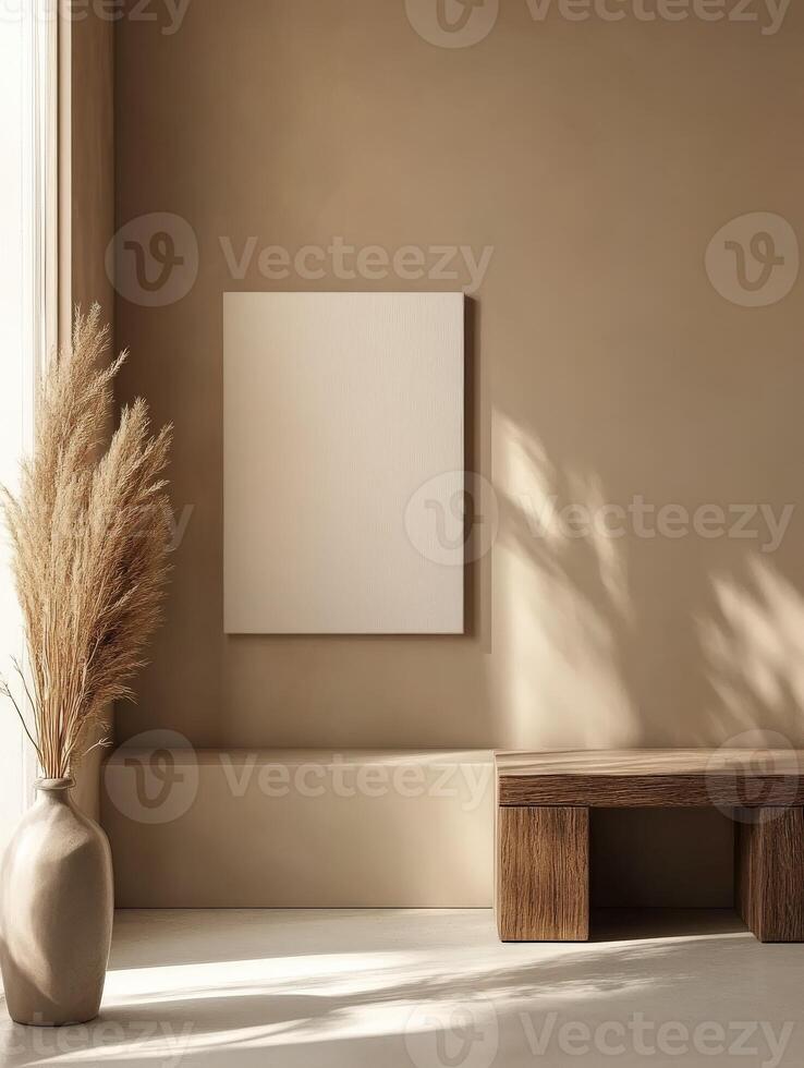 Minimalist interior design with neutral colors in a cozy living space photo