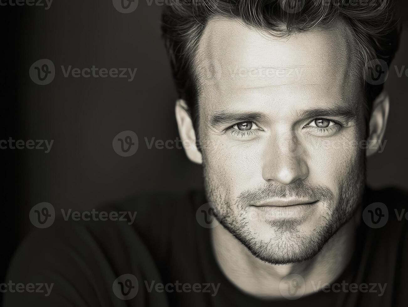 Portrait of a man with striking features and intense gaze indoors photo
