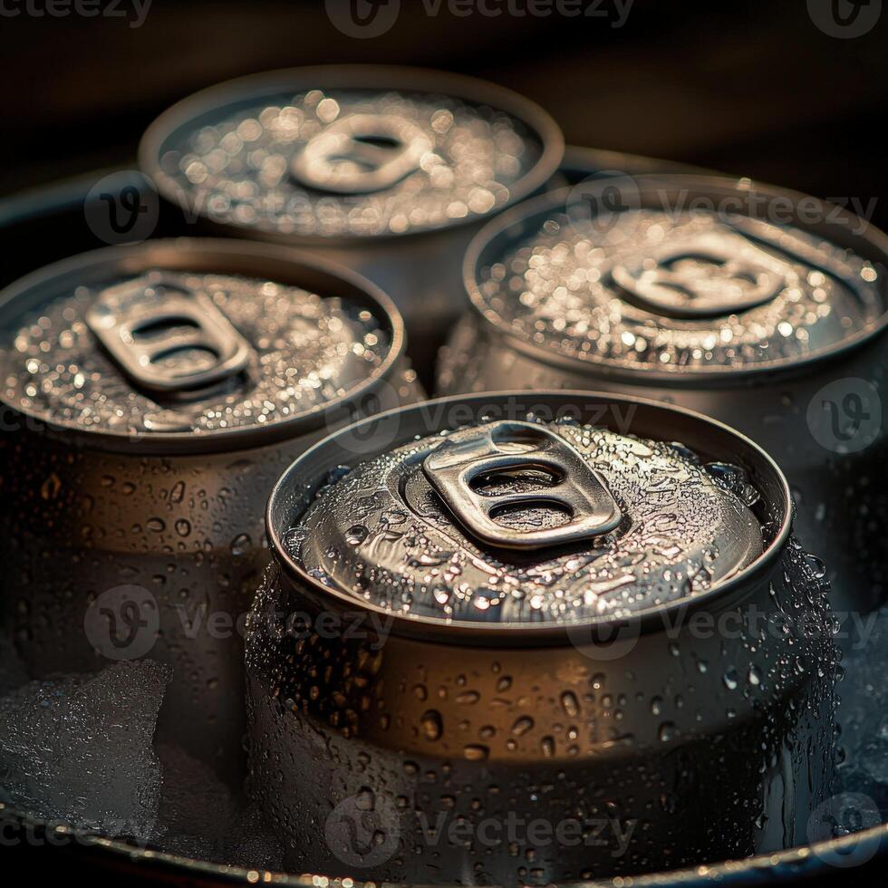 Cold beverage cans resting in ice on a summer afternoon photo