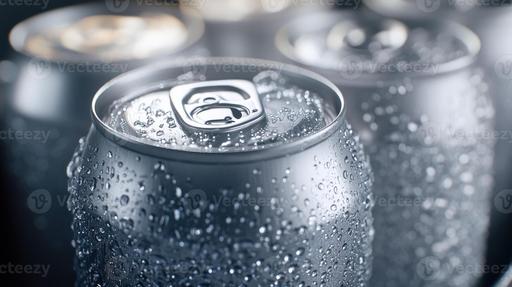 Cool, refreshing beverage cans close-up on a dark background photo
