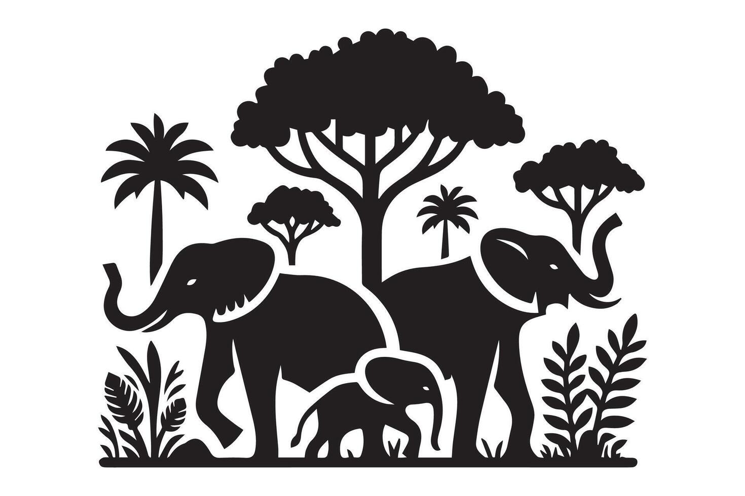 Elephant family in the jungle illustration vector