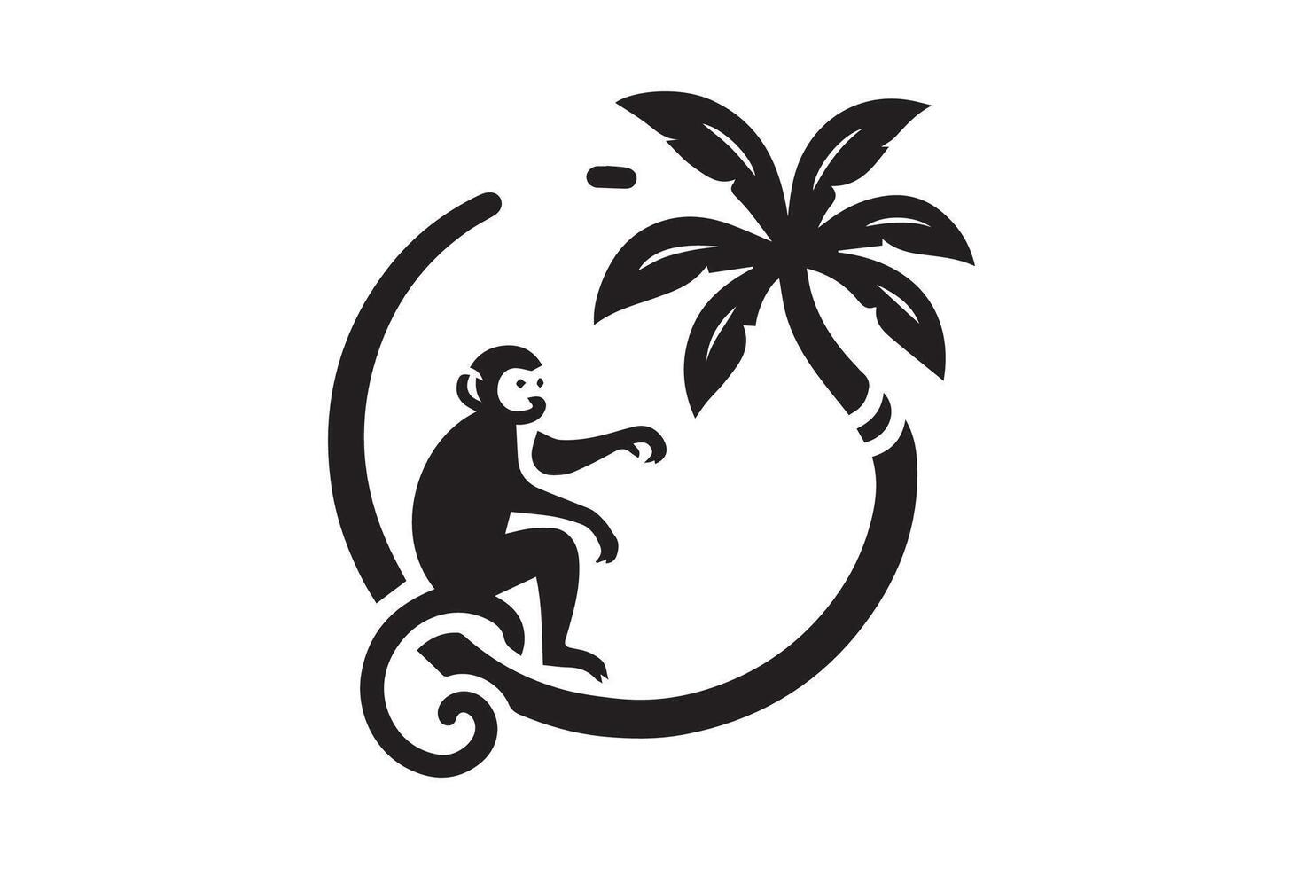 A monkey is sitting on a palm tree in a logo vector