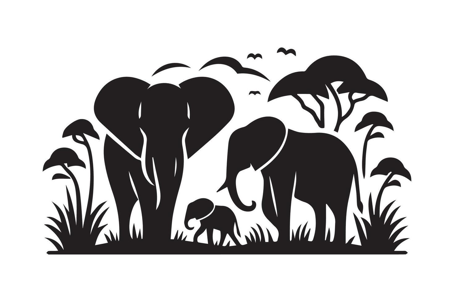 Elephant family in the wild illustration vector