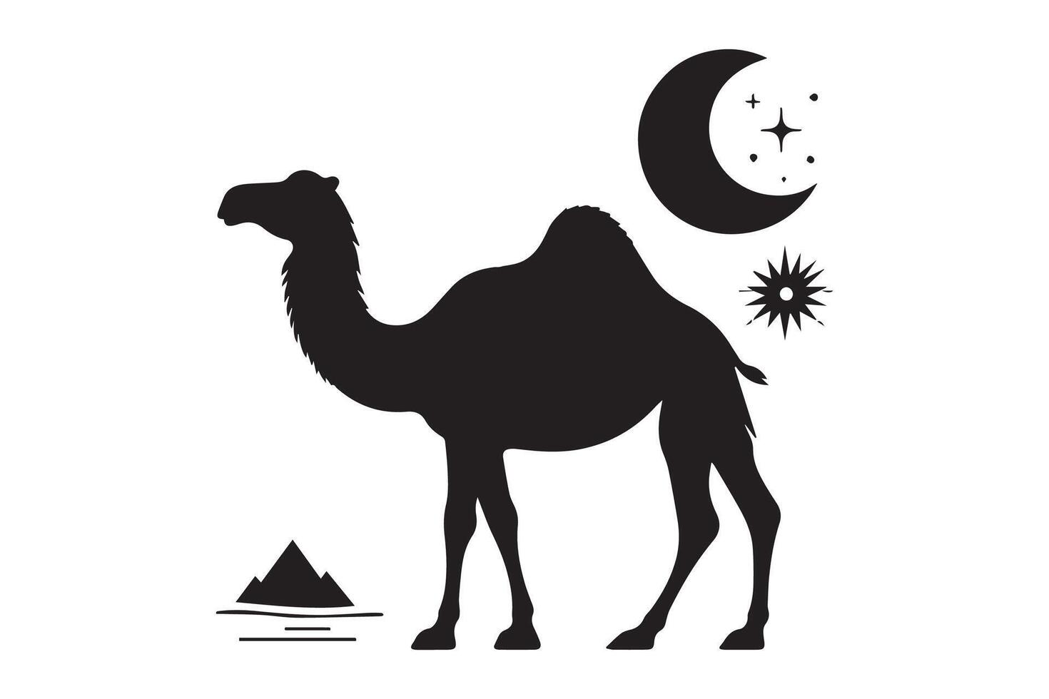 A silhouette of a camel with a crescent and moon vector