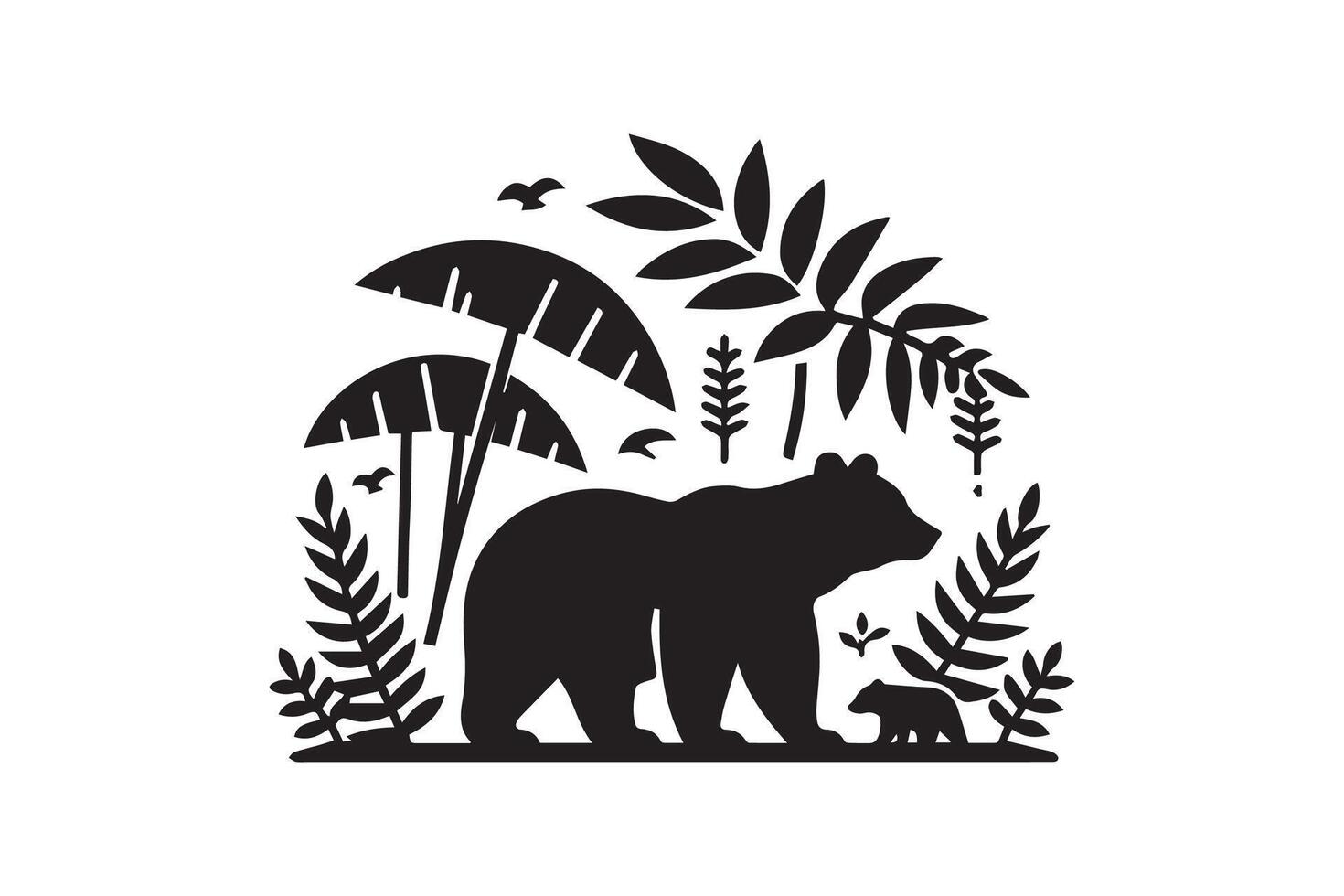 A bear and a baby bear in the forest vector