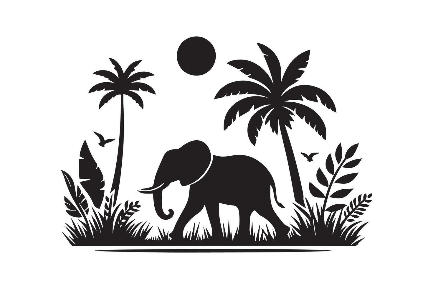 An elephant and palm trees in the jungle vector