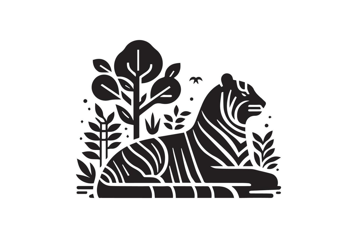 A black and white tiger sitting in the jungle vector