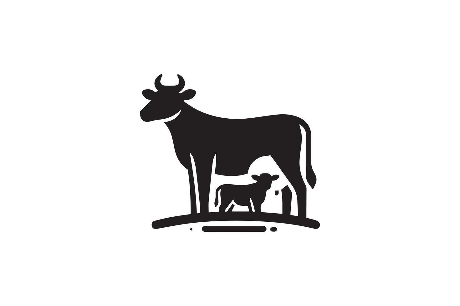 A cow and calf are standing on a hill vector