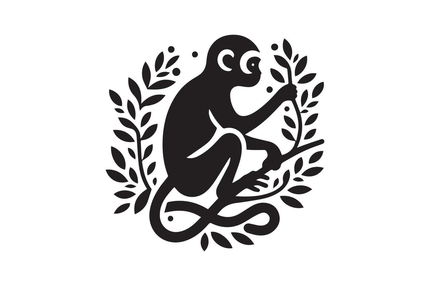 A black and white logo of a monkey sitting on a branch vector