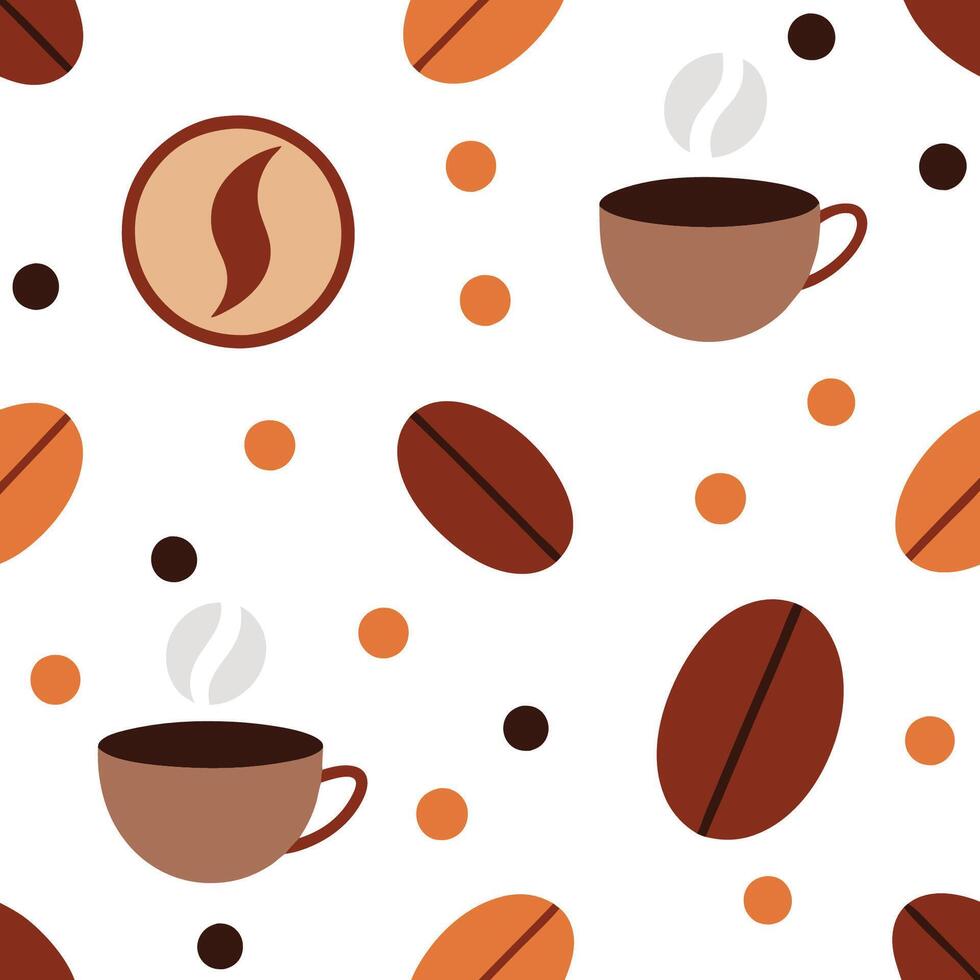 Coffee beans and coffee cups pattern vector