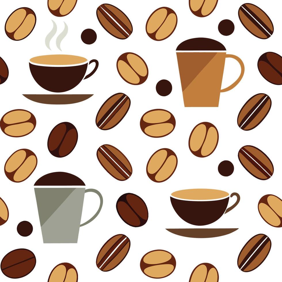 Coffee beans and cups pattern vector