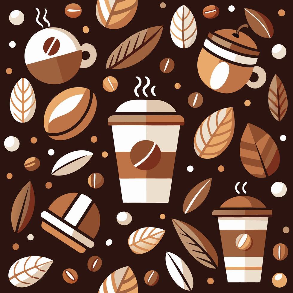Coffee and coffee beans pattern with a cup and a coffee bean vector