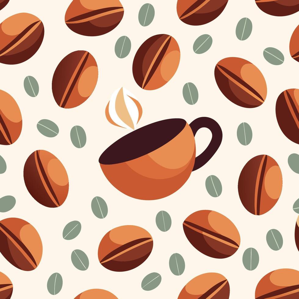 Coffee beans and cup seamless pattern vector
