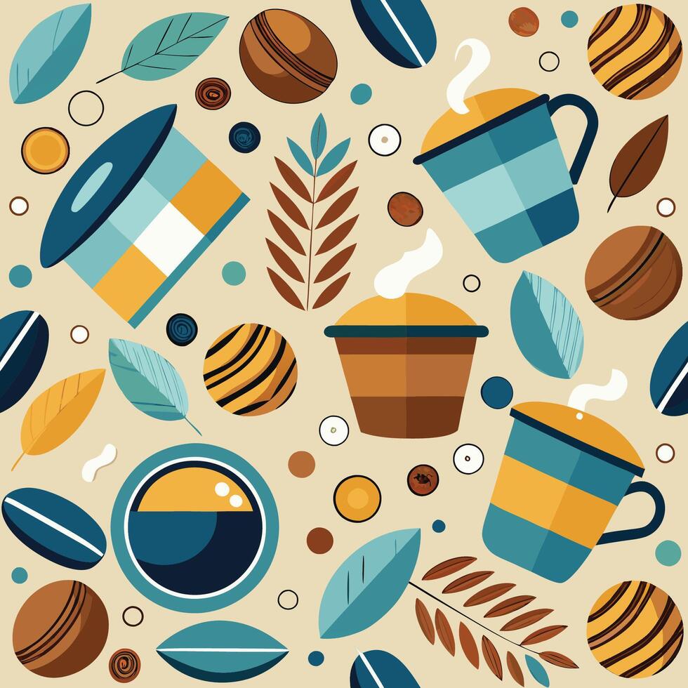 Coffee and tea seamless pattern with coffee and tea cups and saucers vector