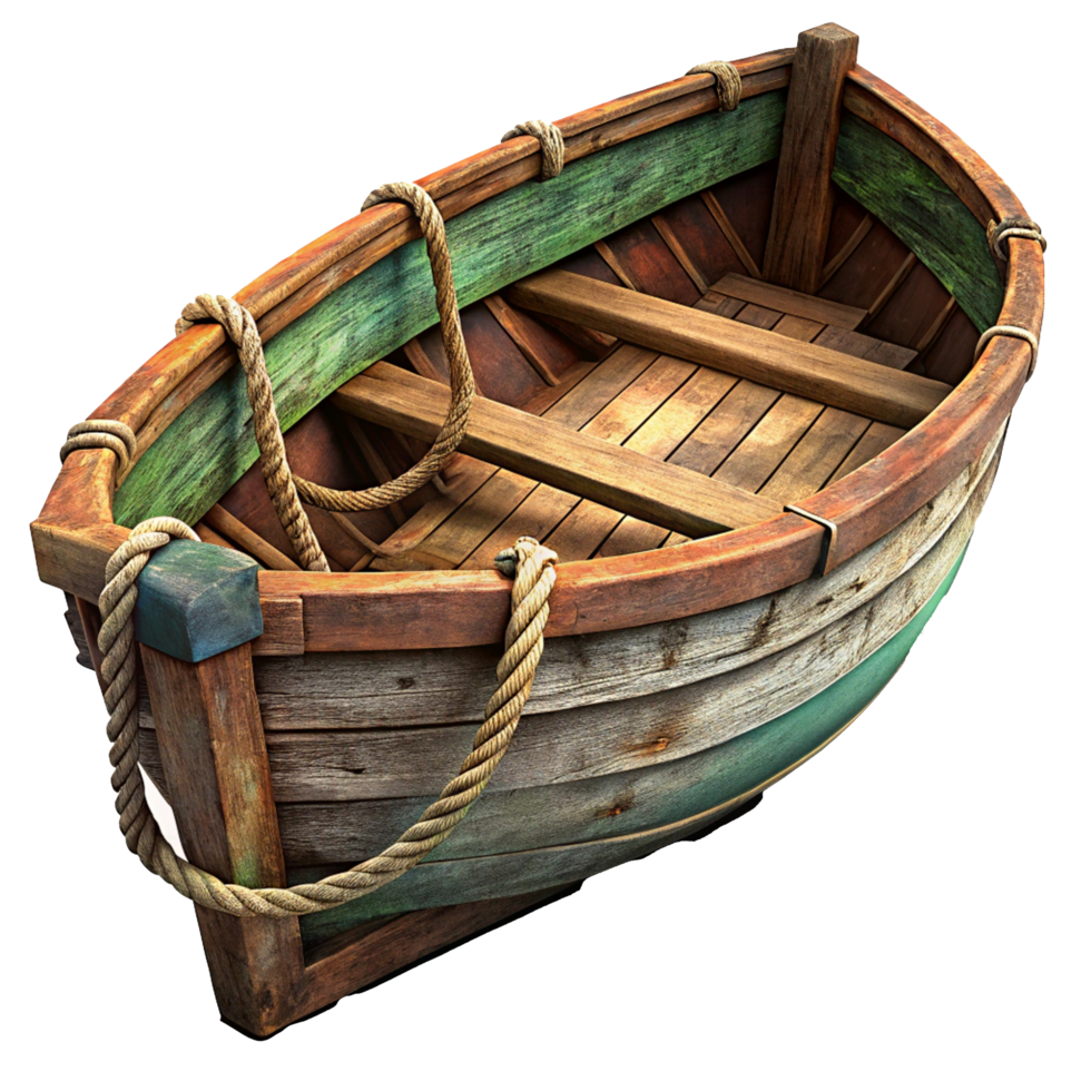Old Wooden Boat with Rustic Rope png