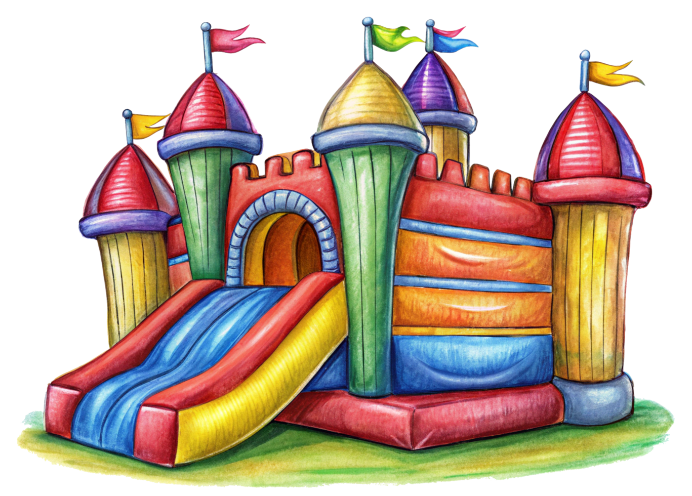 Colorful Bounce House Castle with Slide for Children png