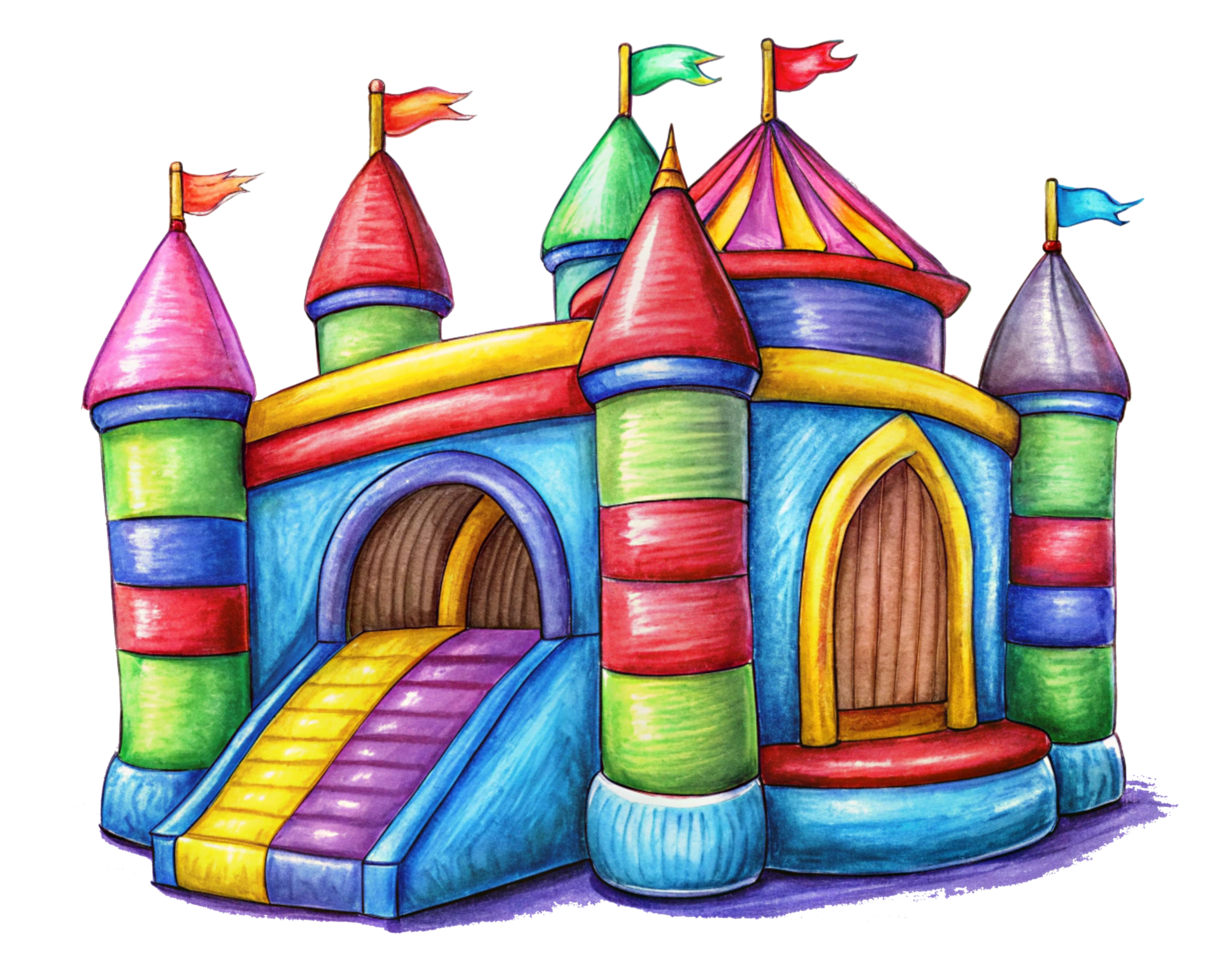 Inflatable Castle Bounce House with Vibrant Slide png