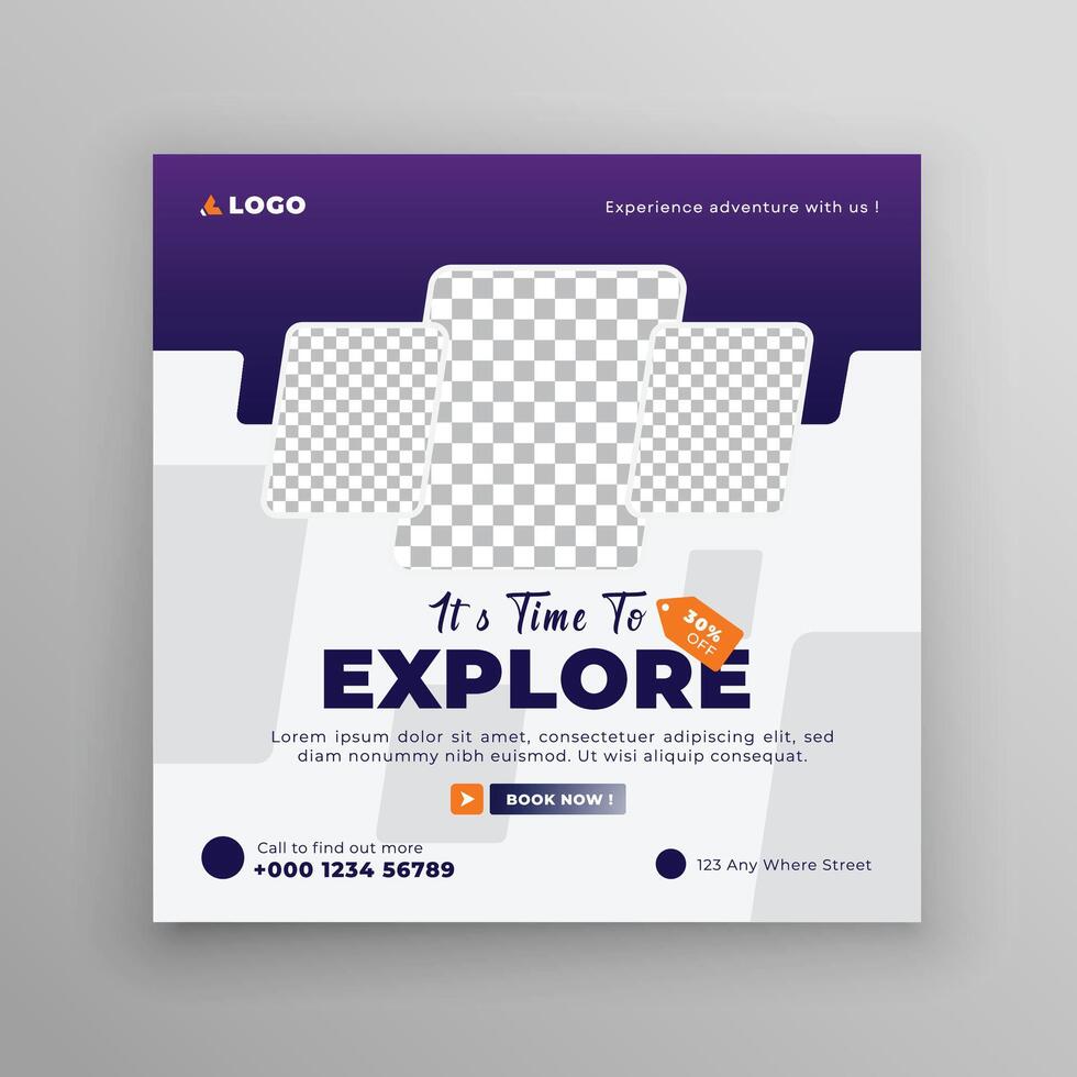 Travel adventure social media template. vector