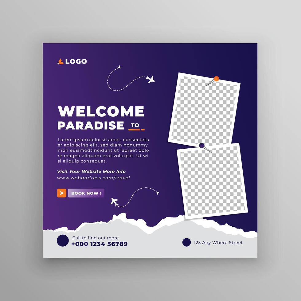 Tour and travel social media banner post template. vector