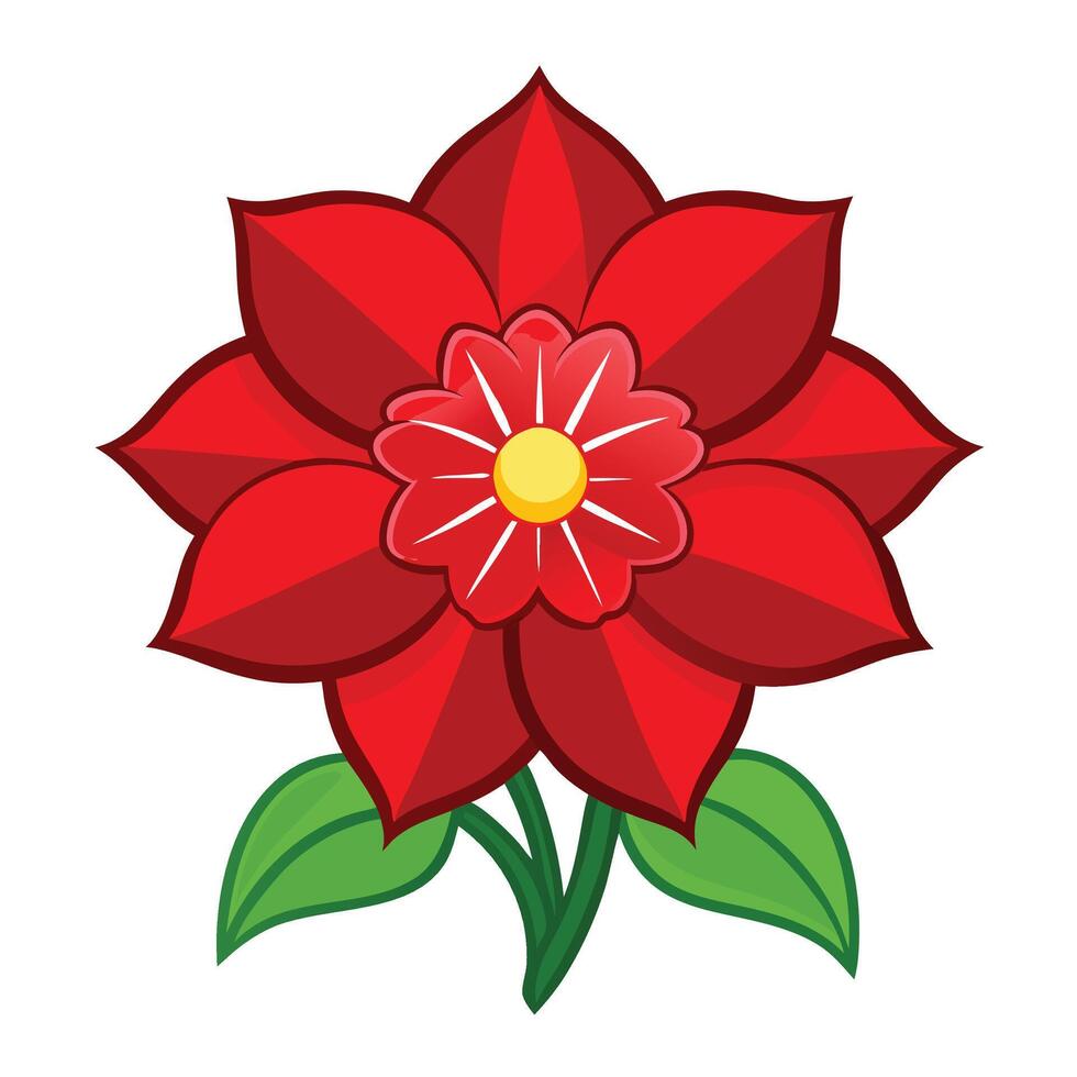 A red flower with green leaves on a white background vector