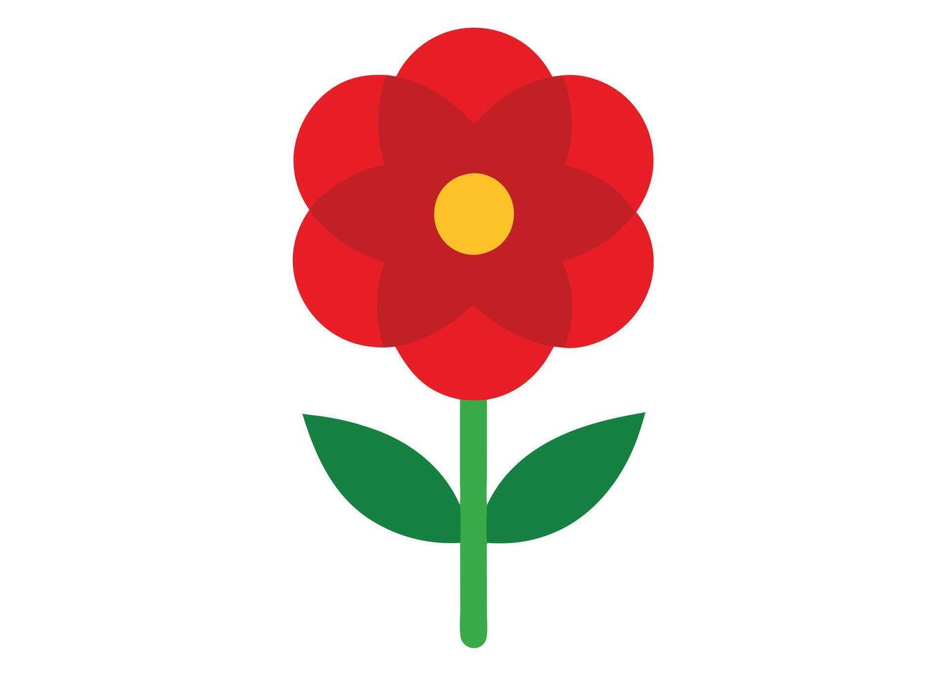 A red flower with green leaves on a white background vector