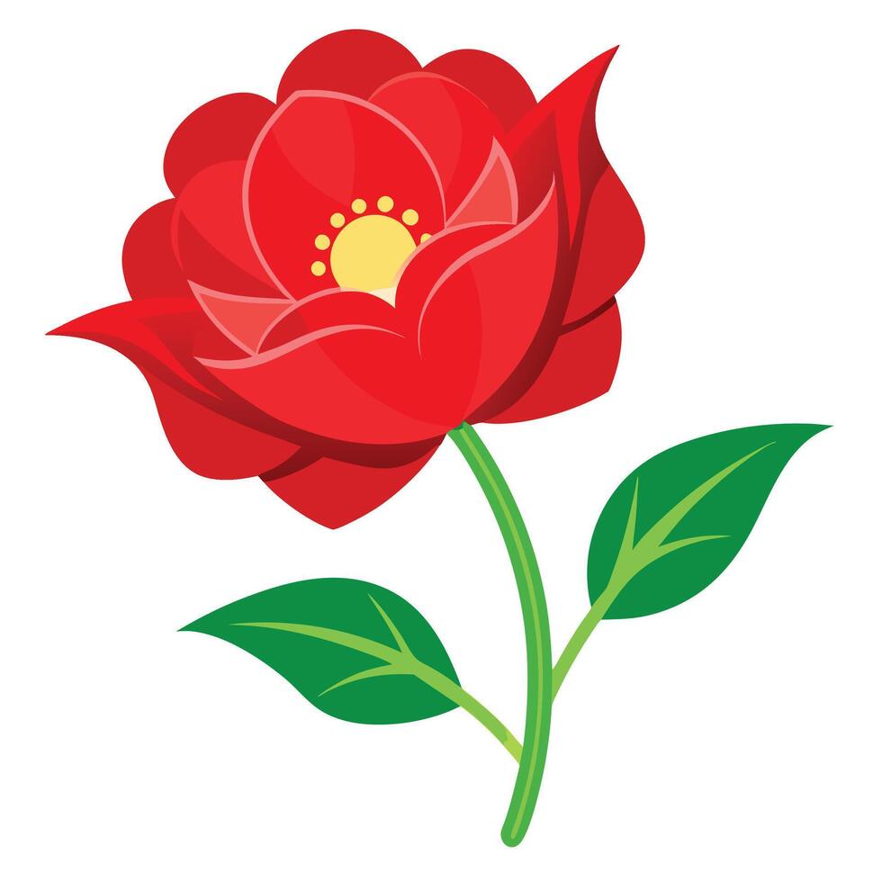 Red flower with green leaves vector