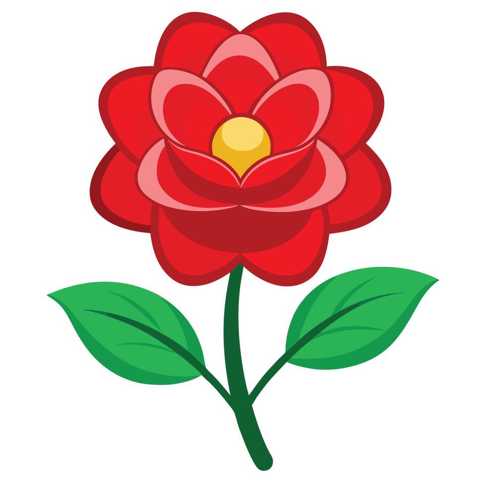 Red flower with green leaves illustration vector