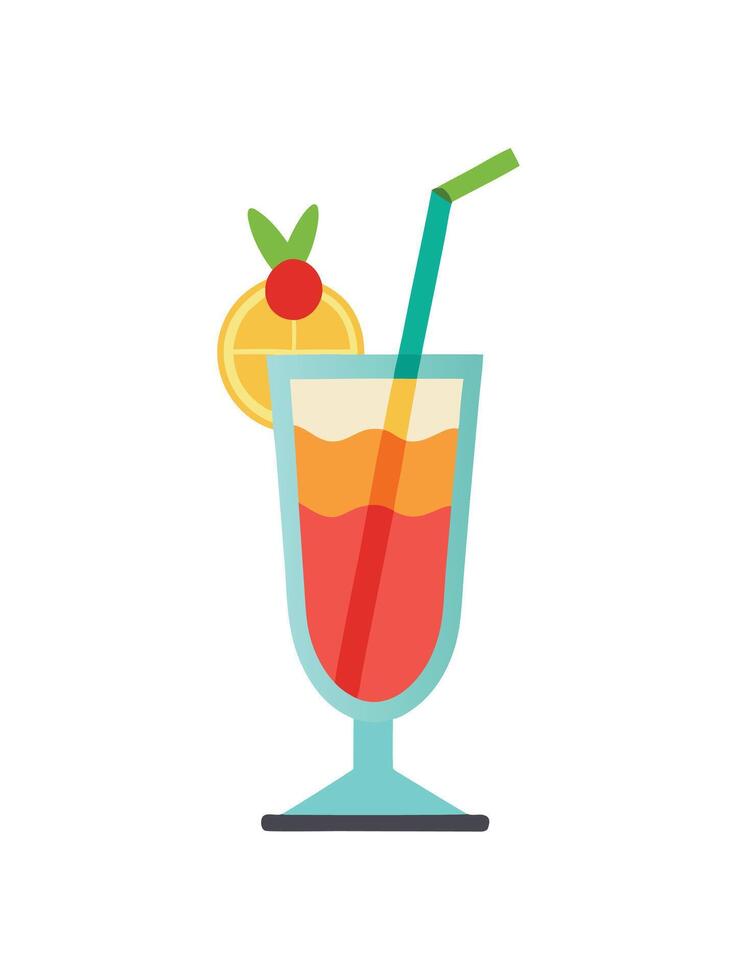 A drink with a straw and a slice of lemon vector