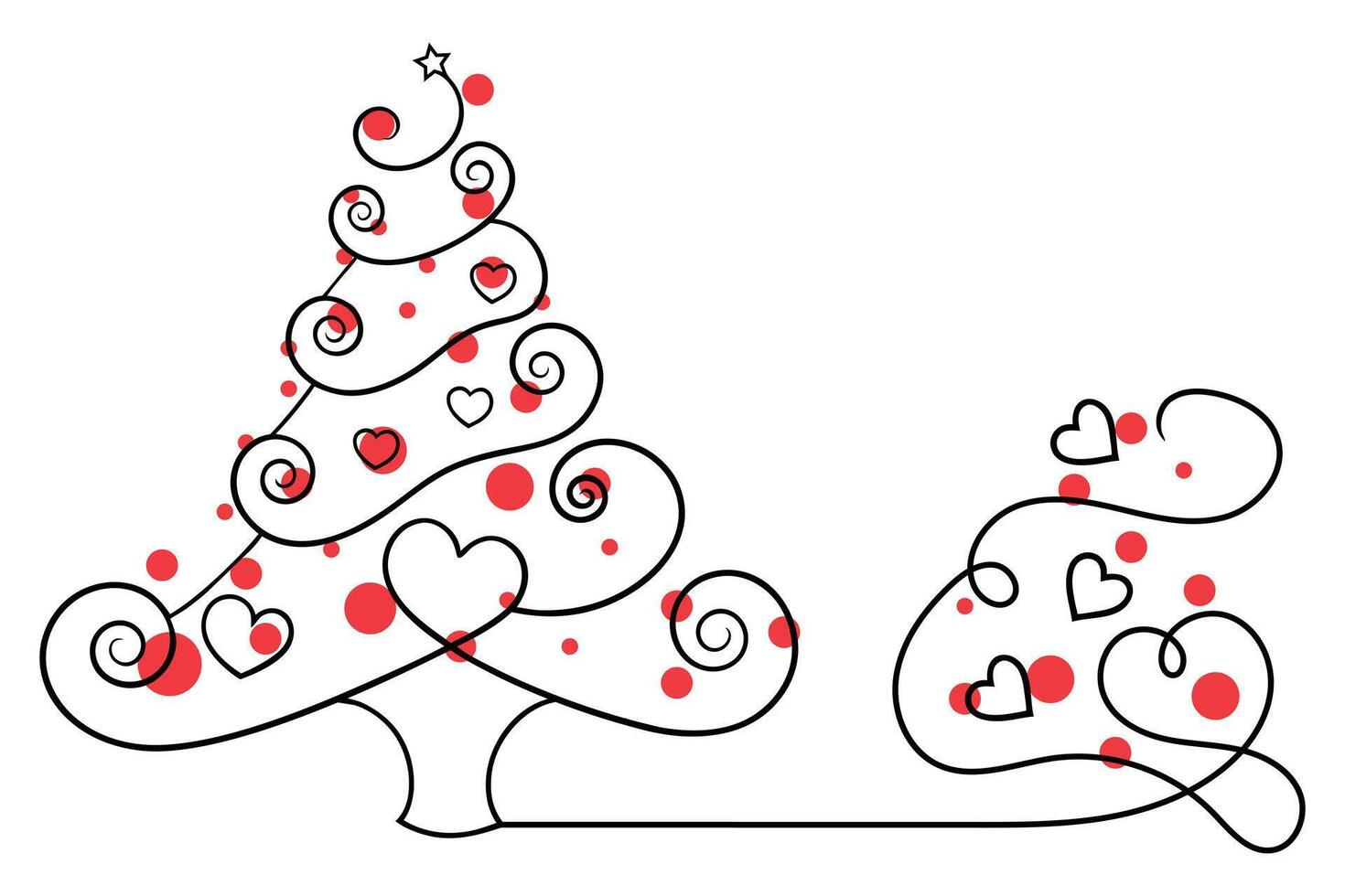 A christmas tree with hearts and a heart shaped bow vector