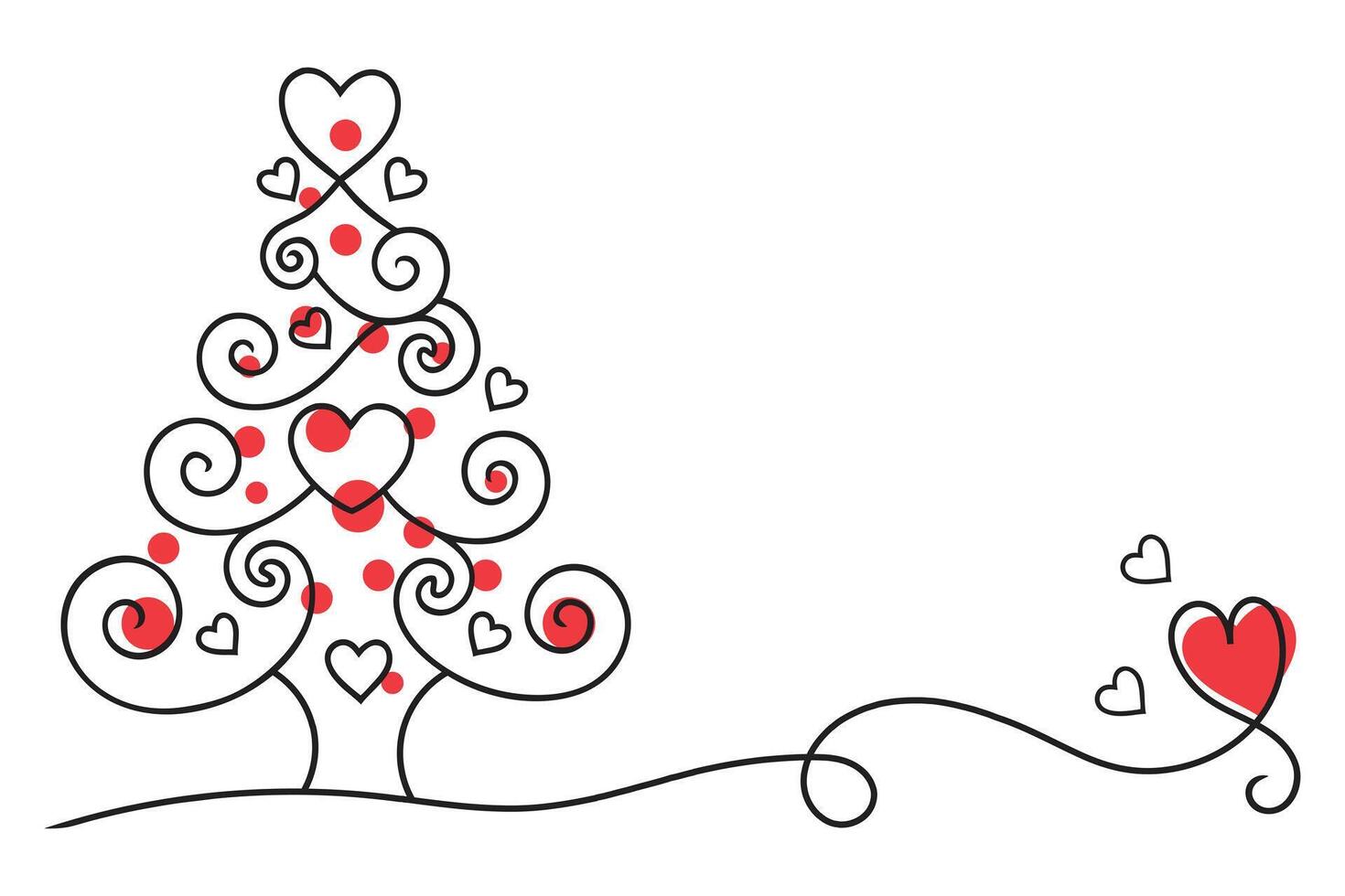 A drawing of a christmas tree with hearts vector