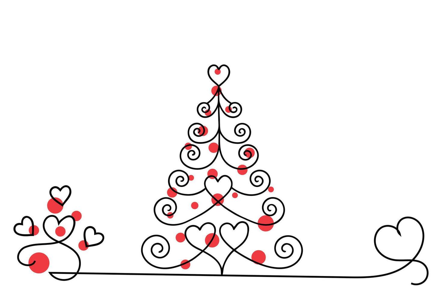 A christmas tree with hearts and a heart shaped box vector