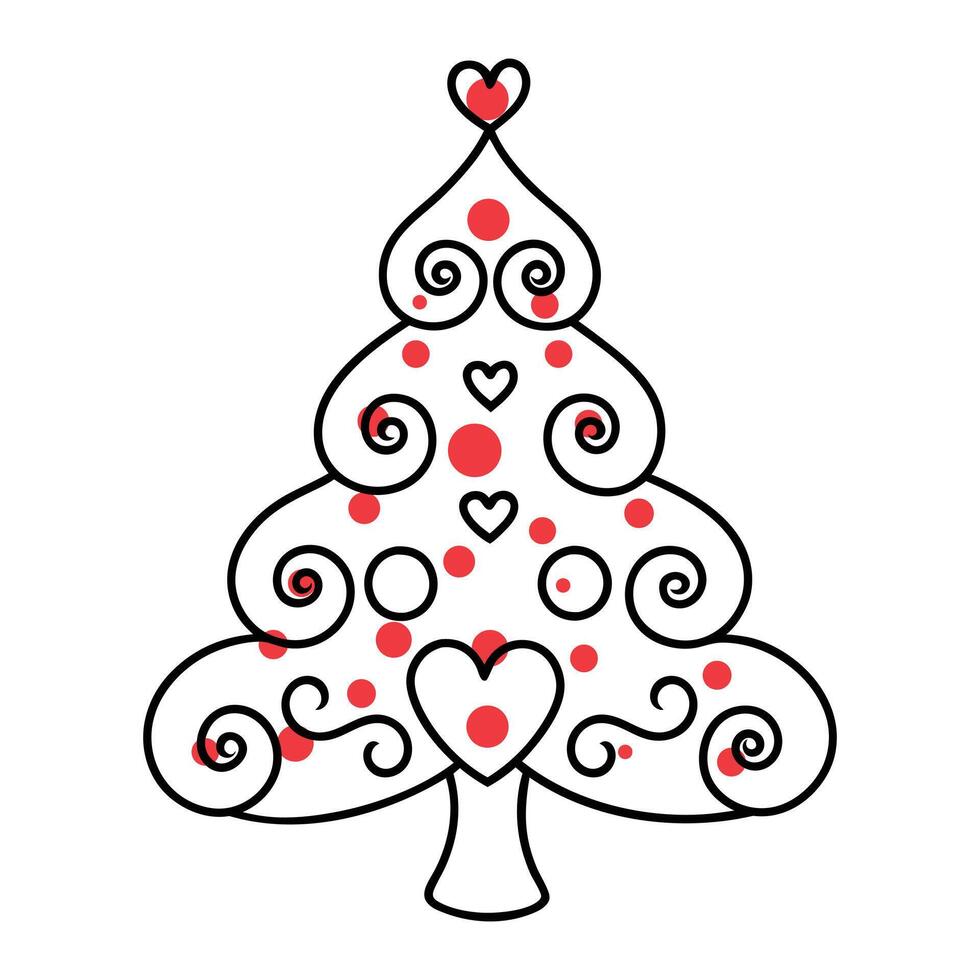 A christmas tree with hearts and red hearts vector