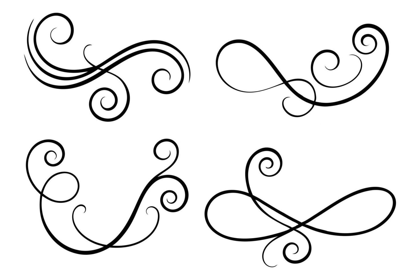 A set of four different swirls Fancy line flourish vector