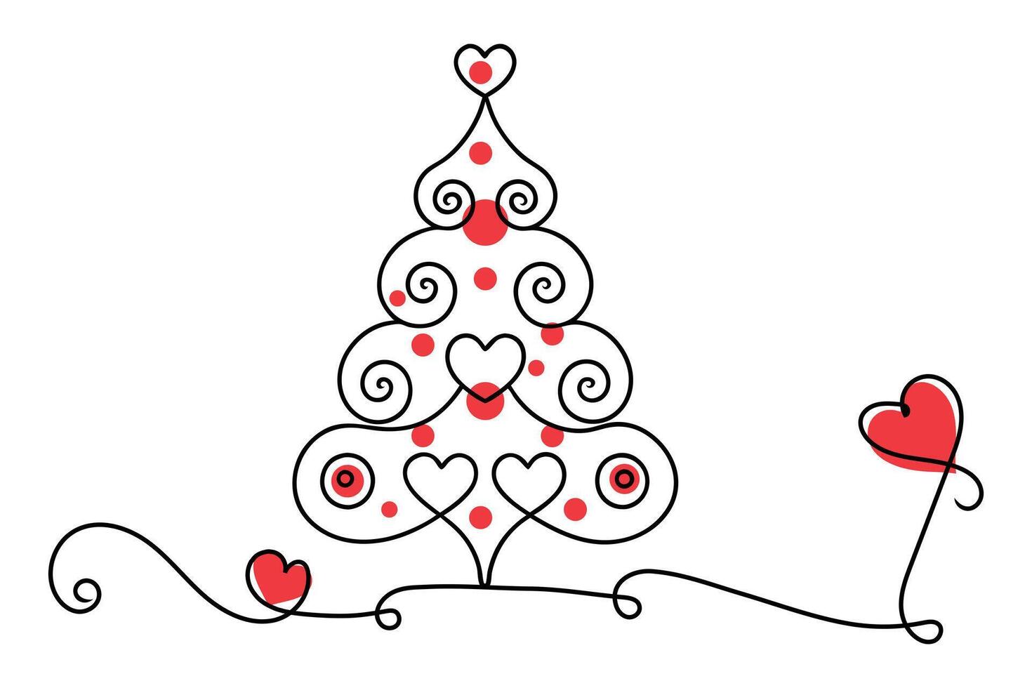 A christmas tree with hearts and a heart vector