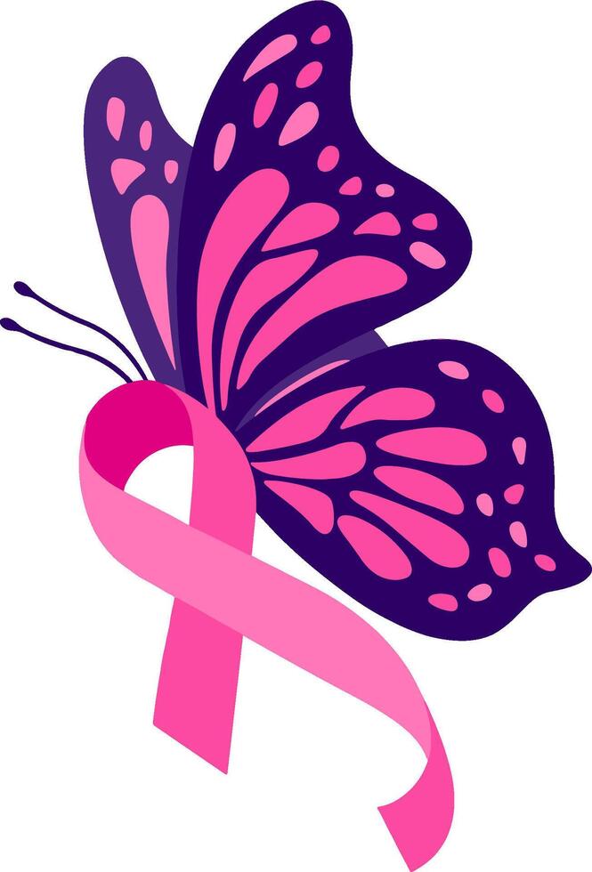 Pink ribbon and butterfly clipart vector
