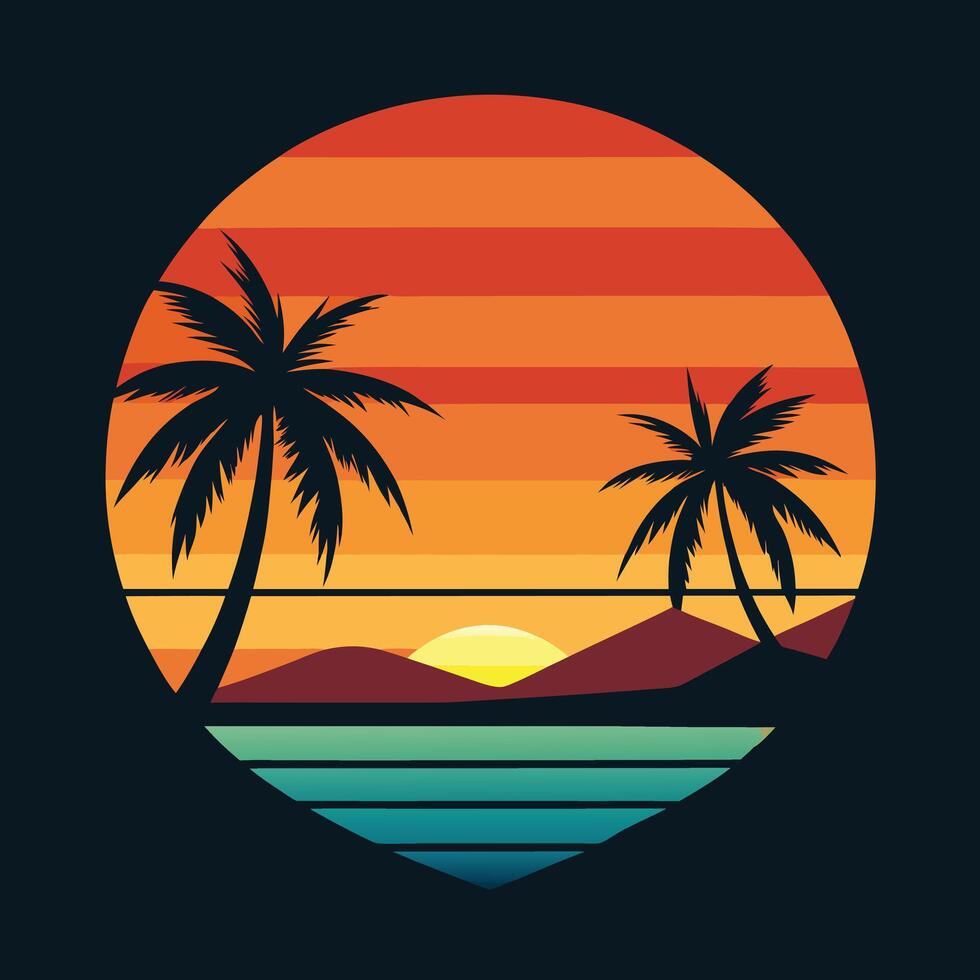 Tropical sunset illustration vector