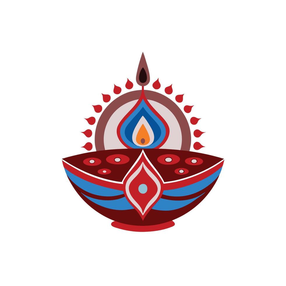 A red and blue diya is shown in the middle of the logo vector