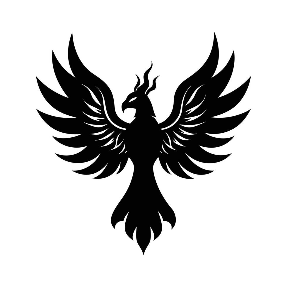 A black phoenix bird with wings spread out vector