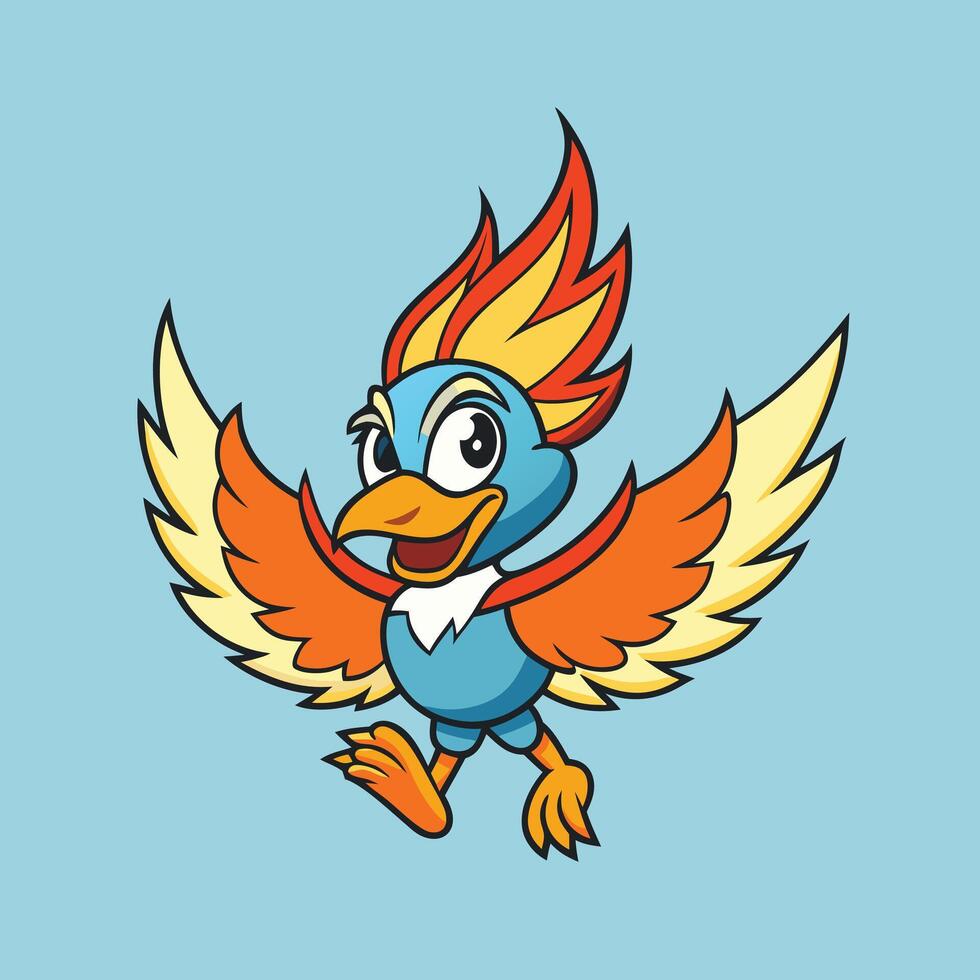 A cartoon bird with orange and blue feathers vector