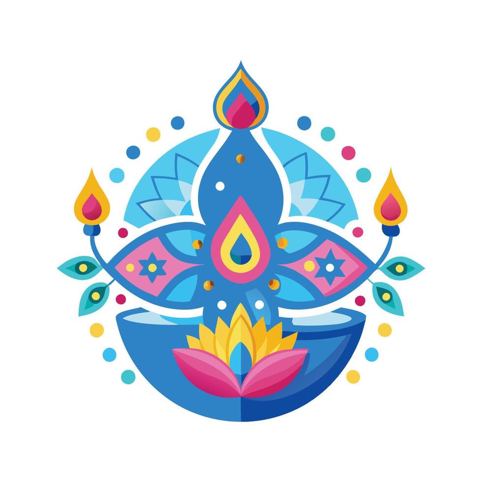 A colorful indian diwali logo with a lotus flower vector