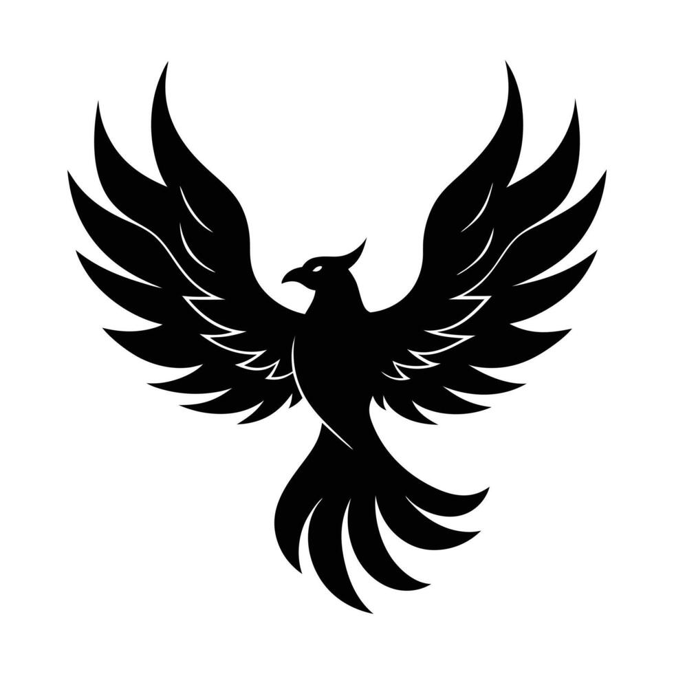 A black bird with wings spread out on a white background vector