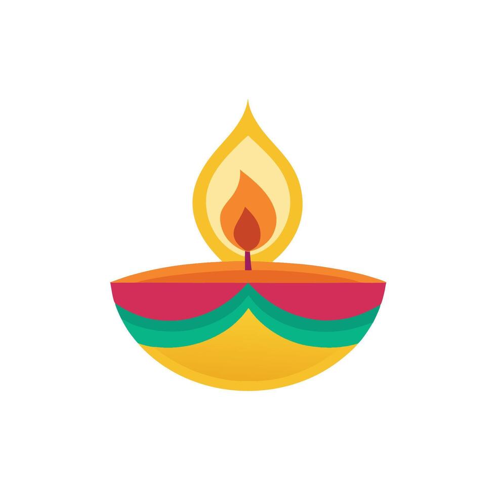 A colorful diya is lit on a white background vector