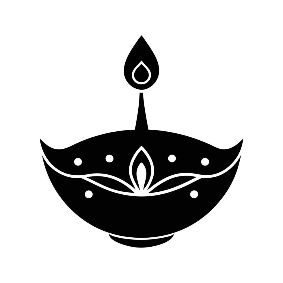 A black and white icon of a diya lamp vector
