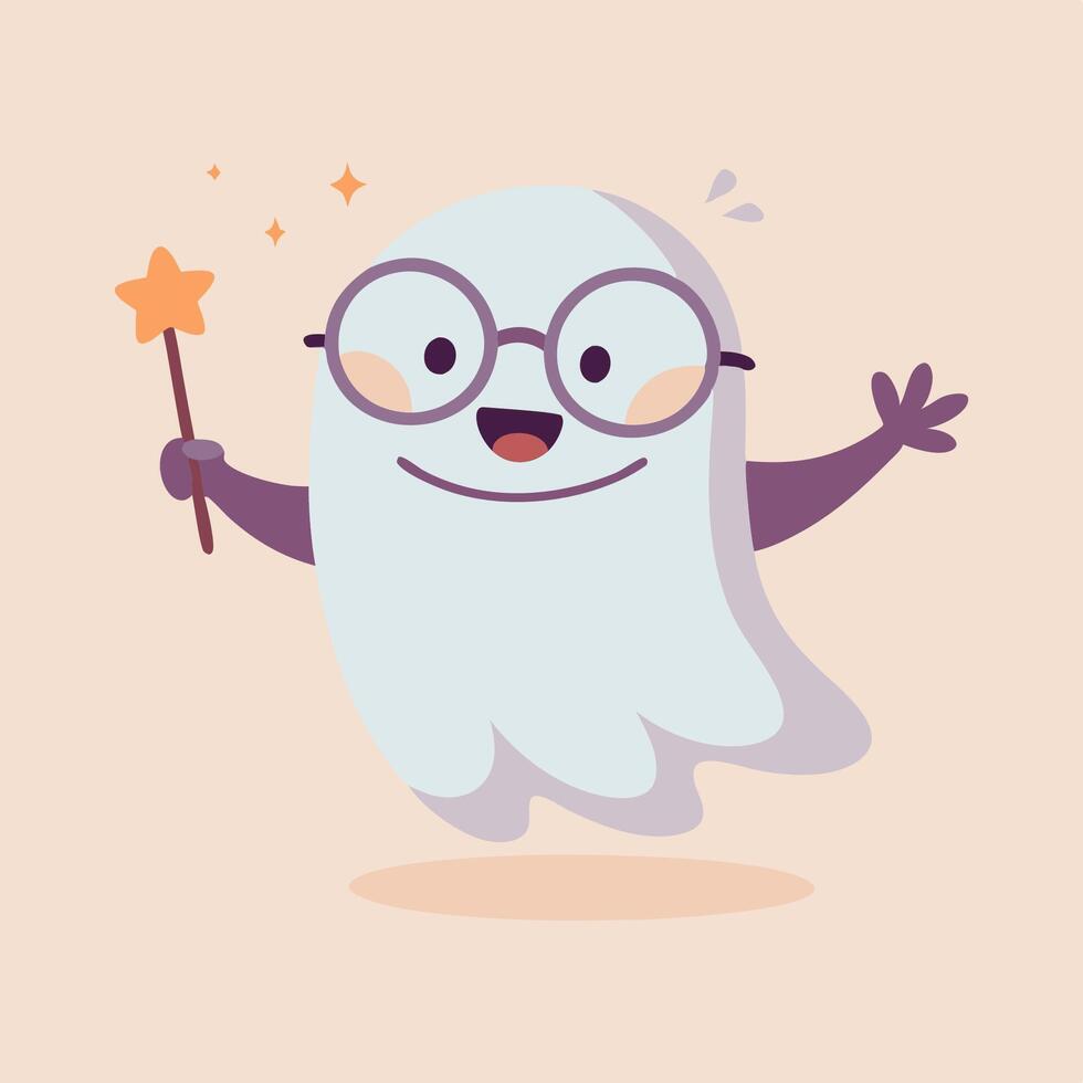 Cartoon ghost with glasses and wand vector