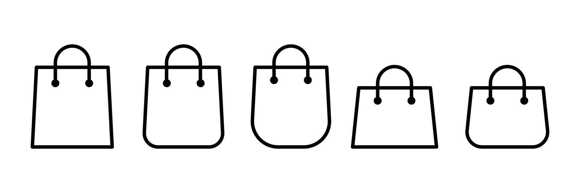 Shopping bag outline icon set. Line and glyph shopping bag. shopping bags in different styles. packages symbol in thine line. vector